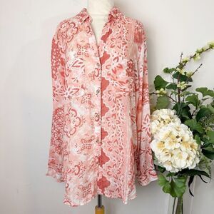 ANTHROPOLOGIE | The Romy Relaxed Button Down | Pilcro | Medium | Red Shirt